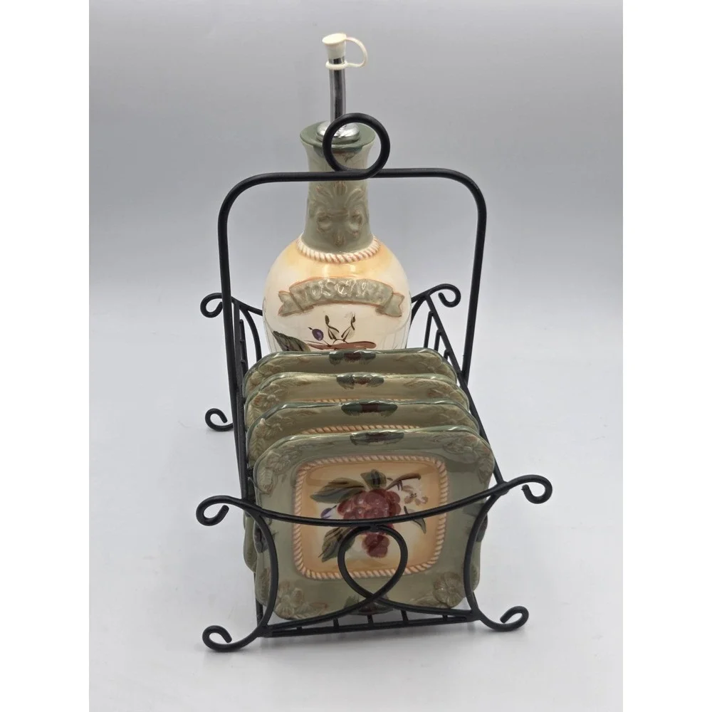 Toscana 6-pc Olive Oil Set Cruet Dipping Saucers Grapes Italy Appetizers